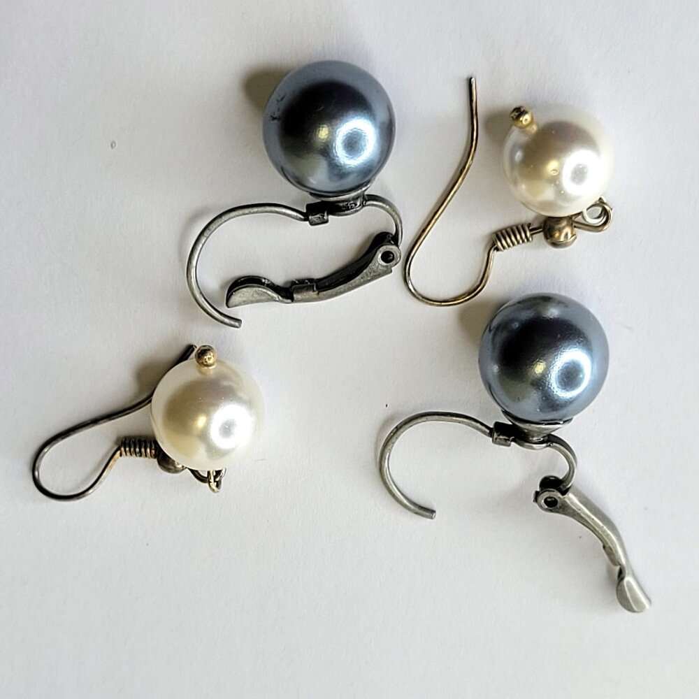 Set of 4 Faux Pearl Drop or Pierce Earrings